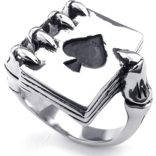 Claw Spades Poker Ring Men Jewelry Cool Tribal Ace Of Spades Biker Heart Ring Gothic Men Ring Zinc Alloy Drop Ship