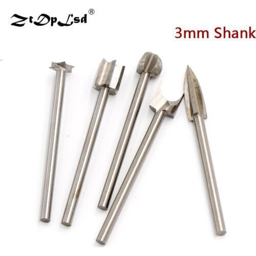 5Pcs HSS Wood Carving Woodworking Chisel Drilll Bits Set Grinding Head Electric Cleaning Sculpture Milling Cutter Rotary Tools
