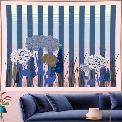 Nordic Style stripe flower Tapestry Vintage navy blue Pattern Tapestries Retro flower Wall Hanging home decor GN.PAPAYA