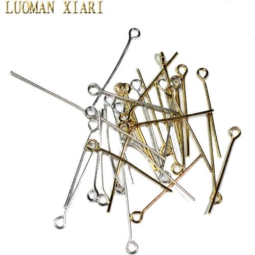Wholesale 100 Pcs lot Free Shipping Sterling Silvery Golden Plated Eye Pins Jewelry Findings 0.7mm 2.6 cm Length DIY Material