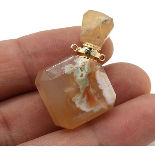 1Pcs Natural Cherry Agated Charm Crystal Reiki Heal Cherry Stone Necklace Pendants Essential Oil Diffuser Bottle Pendant Gift