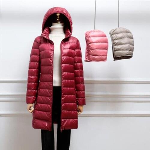90% Ultra-light Plus Size long Down Jacket Women Autumn Winter Slim Hooded Warm White Duck Down Coat Women Outerwear
