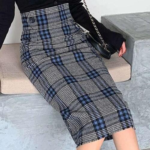 Plus size 4XL!vintage plaid woolen skirt women high waist autumn winter split package hip a-line skirt