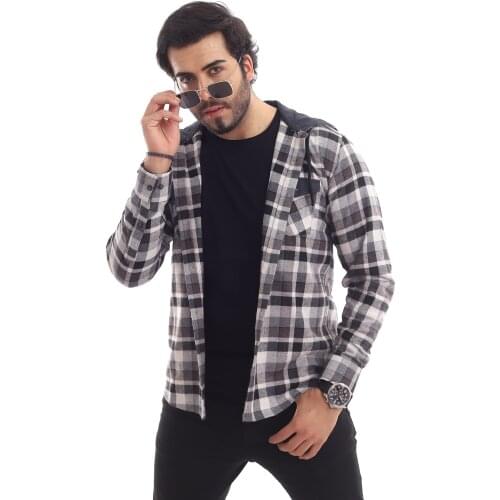 WOODCUTTERS HOODED CASUAL SLYM FİT MALE GÖMLEĞİ (BLACK BEIGE)
