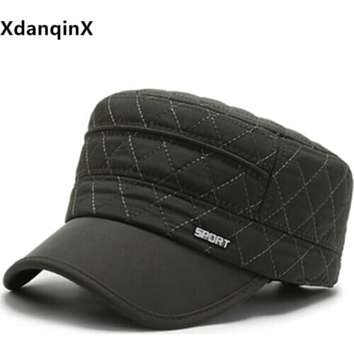 XdanqinX winter mens earmuffs cap warm thick army Military Hats simple men flat cap adjustable size brand caps casual dads hat