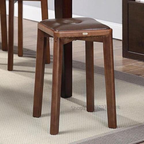 All Solid Wood Dining Stool Soft Bag, Living Room High Stool Can Be Stacked Round Stool Makeup Stool 2/4/installation
