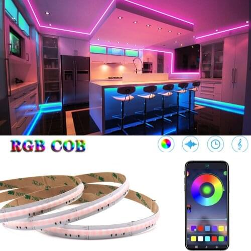 20m RGB COB LED Strip Soft Flexible COB Tape Colorful 12v 24V 630 LEDs/m Mobile APP Controlled LED Light for Indoor Decoration