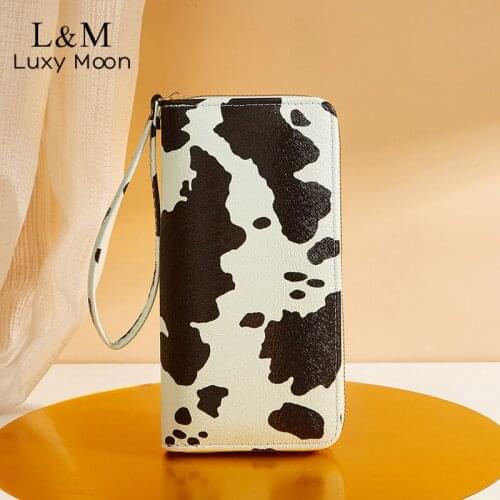 Clutch Bag Women Cute Milk Pattern Designer Bag Long PU Leather Wallet Small Card Holder Purse Multifunction Phone Pocket X511H