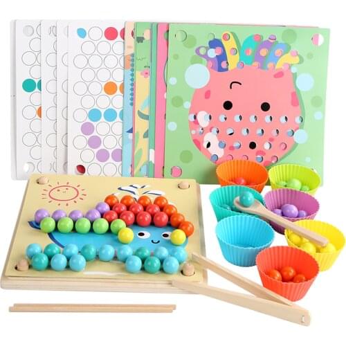 1 Set Puzzle Kids Wood Beads Game Board Dots Beads Preschool Toddler Fine Motor Memory Toys Board Games Matching Game Boy Girl