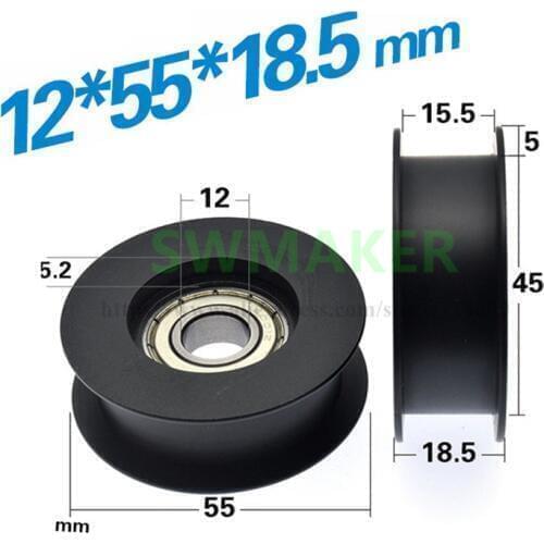 1pcs 12*55*18.5mm H-groove I-groove flat groove 6001 nylon wrapped bearing pulley passive pulley idler guide wheel