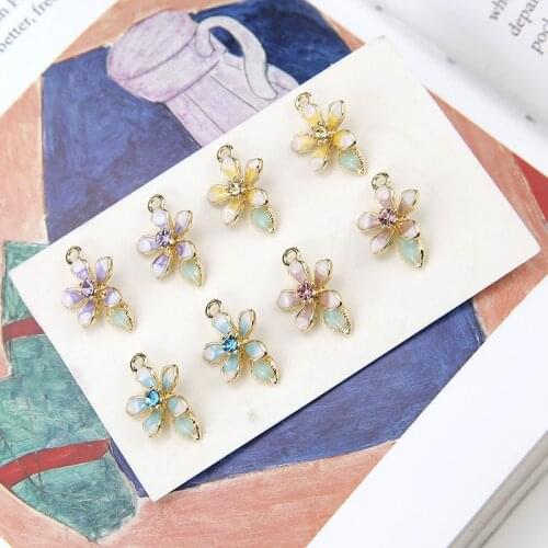 10PCS Fashion Five Petals Flower Enamel Gold Color Alloy Metal Charms Pendant For DIY Earring Necklace Jewelry Findings Making