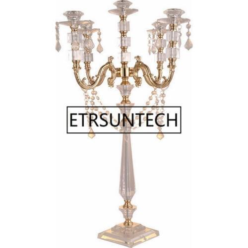 15PCS/LOT Acrylic Candle Holders 5-arms Candelabras With Crystal Pendants 77CM/30" Height Elegant Wedding Centerpiece