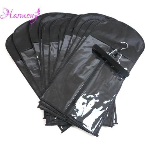 15Pcs(bag and hanger )Black Color Black zipper hanger hair extension packing suit case bags hair packaging for hair weft