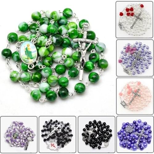 15 Types Religion Necklace For Women Christian Virgin Mary Jesus Cross Pendant Rosary Beads Chains Jewelry Gift New 2021