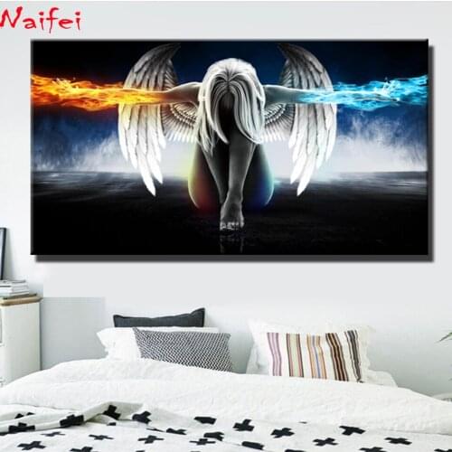 2020 round Diamond Painting Anime Angel Girl Wings Ice and Fire Full square Rhinestone of Picture Diamond mosaic large size