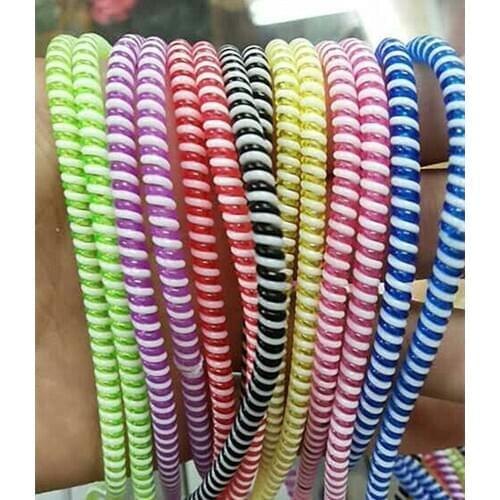 300pcs/lot 50cm Double Colors Solid Color TPU spiral USB Charger cable cord protector wrap cable winder organizer, Hair ring