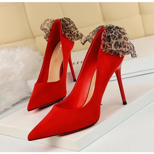 BIGTREE Large Size 34-40High Heels Pumps Women Shoes Ladies Shoes Bow Suede Pointed Purple Bridal Shoes Butterfly-knot 825-7