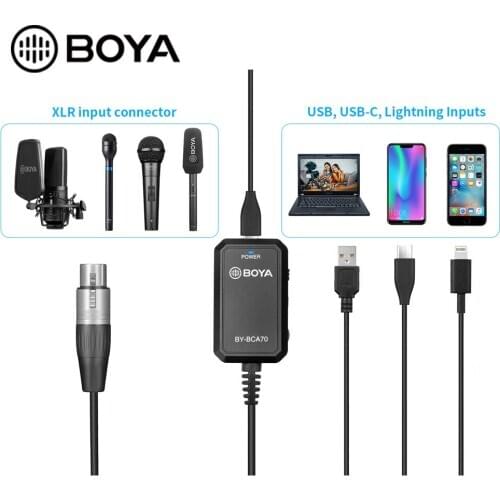 BOYA BY-BCA70 XLR to Lighting Type-C USB Audio Adapter Cable for iPhone 11 HUAWEI Android Smartphone PC Microphone Accessories