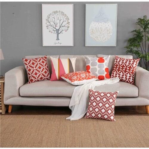 Home Decor Emboridered Cushion Cover High Geometric Canvas Cotton Square Embroidery Pillow Cover For Bedroom Sofa 45x45cm