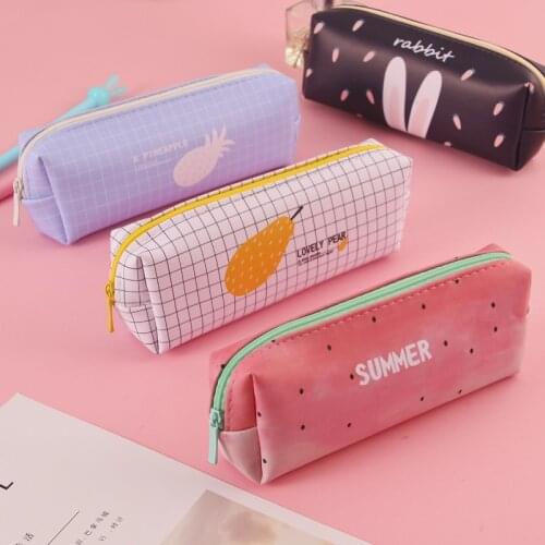 1pc Hot Sale Rabbit Ears Kawaii Pencil Case Transparent Office Student Leather Pencil Cases Korean Nylon School Supplies Pen Box