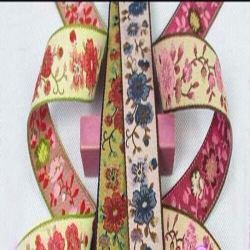 ZY DIY Pretty Traditional 5 Colors Yellow Pink Blue Flowers Embroidery Jacquard Ribbon, Beautiful ribbon and DIY ribbons for sew