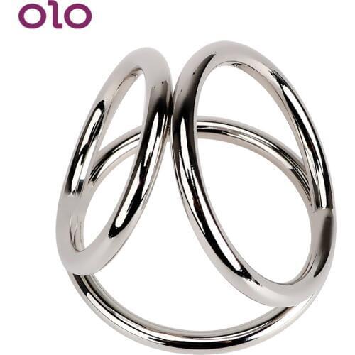 OLO Three Cock Cages Penis Rings Cock Rings Stainless Steel Delay Ejaculation Male Chastity Device Sex Toys for Men Male