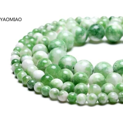 Natural Green White Persian Jade Round Stone Beads For Jewelry Making DIY Bracelet Necklace 15'' Strand 6/8/10/12 mm Wholesale
