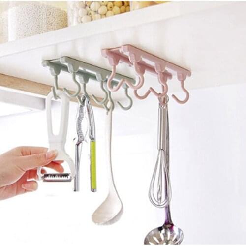 Kitchen Cupboard 6 Hook Creative Indoor Cabinet Tools Towels Hanger Wardrobe Storage Shelf Seamless Adhesive Plastic Hooks