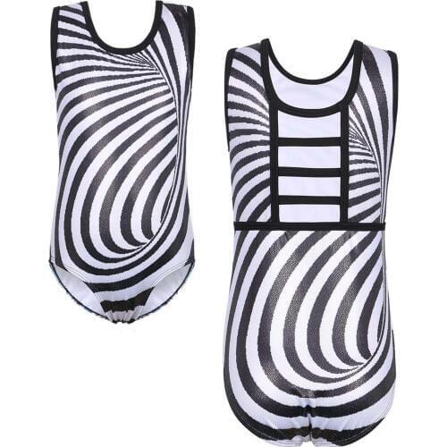 BAOHULU 3-14 Year Girl Gymnastics Leotard Spiral Black Stripe Ballet Leotard Sleeveless Soft Touch Children Tank Leotard Costume