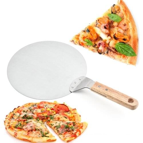 1pcs Pizza Shovel Pastry Tools Accessories Pizza Peel Round Stainless Steel Non-stick Pizza Paddle Spatula With Wooden Handle