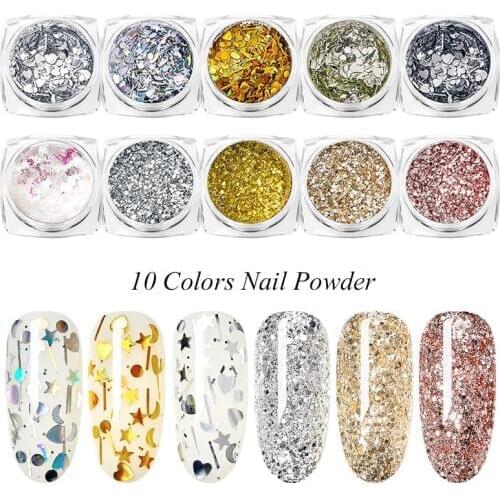 Mtssii 1 Box Laser Mixed Nail Glitter Powder Sequins Shinning Colorful Nail Flakes 3d DIY Charm Dust For Nail Art Decorations