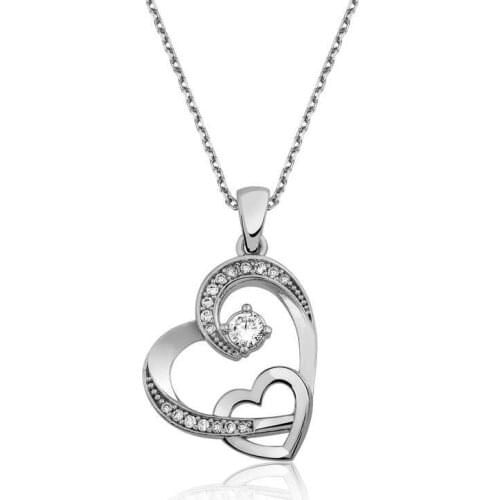 Real Silver 925 Jewelry Sterling Silver Two Heart Woman Necklace