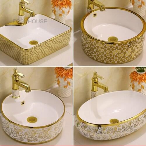 Nodic Golden Ceramic Bathroom Sinks Wash Basin Small Wash Basin Washhand Basin Home Kitchen Bathroom Sink