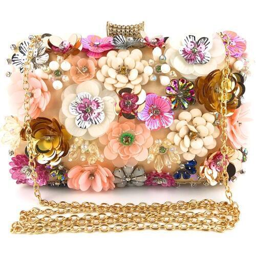 2019 New Luxury Women Floral Sequined Flower Evening Bags Day Clutches Lady Women Clutches Lady Wedding party bag Handbag Purse