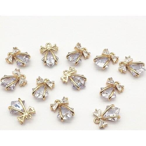 New Arrival! 14x11mm 50pcs Cubic Zirconia Bow Charm for Handmade Jewelry Necklace/Earring DIY Parts,Jewelry Accessories Findings