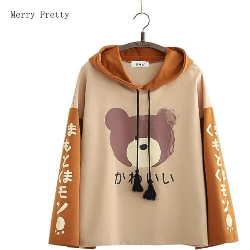 Harajuku Cartoon Bear Print Casual Hoodies Cotton Sweatshirt Women 2021 Summer Ladies Long Sleeve Cute Kawaii Hooded Pullover