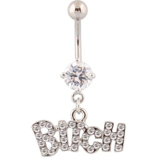 Belly button rings Wholesale navel rings abc BITCH 14G Surgical Steel bar Piercing Body Jewelry Nickel-free