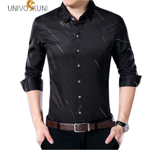 UNIVOS KUNI Spring Autumn Mens Casual Shirts Light Stripes Micro-elastic Comfortable Soft Breathable Mens Shirt Top Q5214