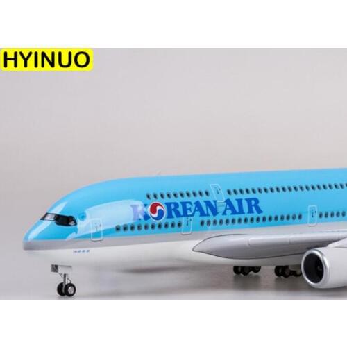 1/160 Scale 45.5CM Airplane Airbus A380 Aircraft Korean International Airline Model W Light & Wheel Diecast Plastic Resin Plane