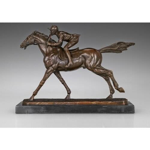 Horse Racing Man Statue Sport Sculpture Art Bronze Brass Hot Casting Classy Office Decoration Birthday Gifts