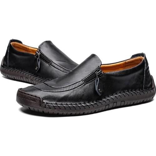 Genuine Leather Mens Casual Shoes Luxury Brand Mens Loafers Flats Breathable Slip on Black Driving Shoes Plus Size 38-47