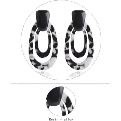 Women Leopard Print Big Statement Earrings Circles Resin Dangle Drop Earrings E56A