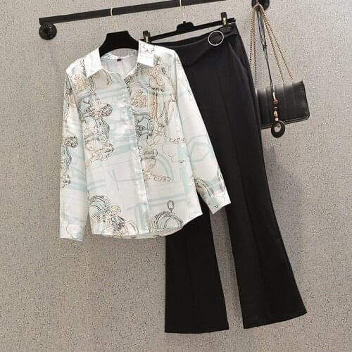 New arrive 2021 Autumn Fashion Designer Runway Suit Set Womens Long Sleeve Vintage Print irregular Tops + Pants Two Piece Sets