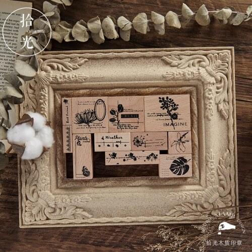 1set Vintage Japanese style Plants decoration stamp wooden rubber stamps for scrapbooking stationery DIY craft standard stamp