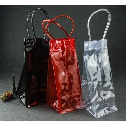 100pcs Ice Bags Drink Bottle Cooler Chiller Wine Beer Champagne Cooler Bucket Foldable Carrier Durable Clear PVC Wine Bags SN782
