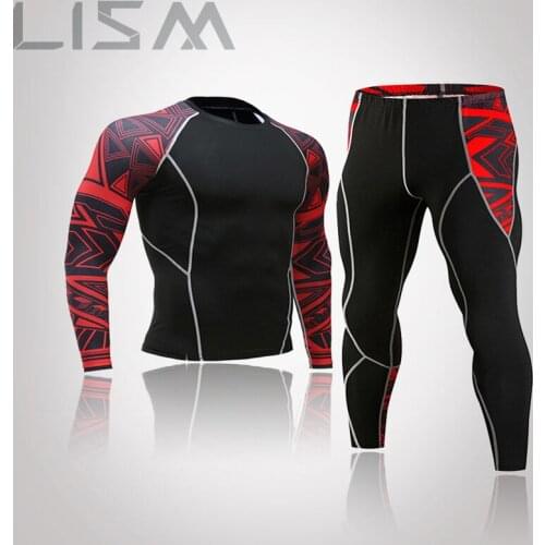 2pcs / set Mens Tracksuit Sport Suit Gym Fitness Compression Clothing Running Jogging Sport Wear Exercise Workout Tights