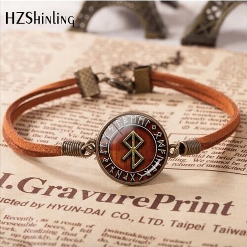 2020 New Arrival Viking Peace Rune in Runic Circle Leather Bracelet Jewelry Elegant Charming Style art glass Bangle Jewelry Gift