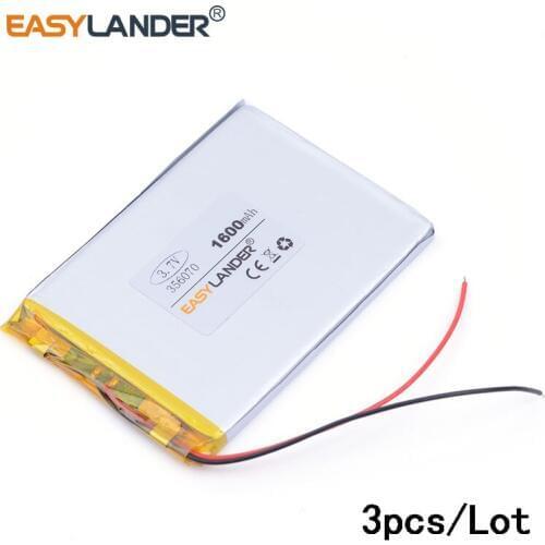 3pcs/Lot 356070 3.7V 1600mAh external rechargeable lipo battery for 7inch tablet pc, MID, PDA Speaker E-book GPS DVR toys