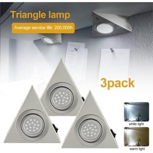 3pcs/lot LED Closet Wall Lamp Kitchen Under Cabinet Triangle Lights For Hotel Wardrobe Cupboard Warm/Cool White Stainless Steel