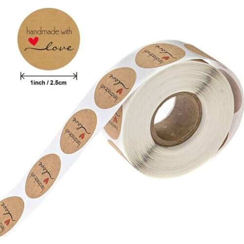 500pcs/pack Roll handmade with love label gift craft packaging Label Sticker kraft paper gloss stickers 25mm